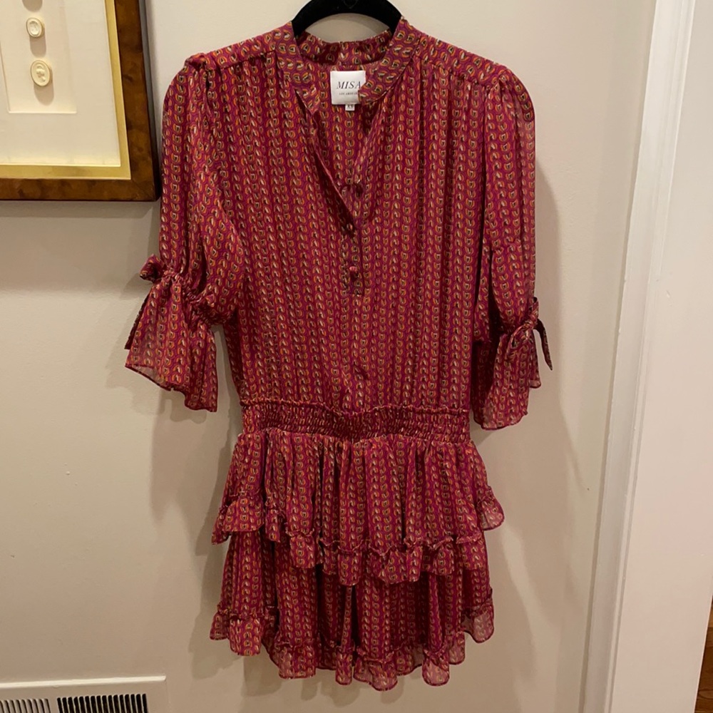 MISA rayon sheer ruffle dress